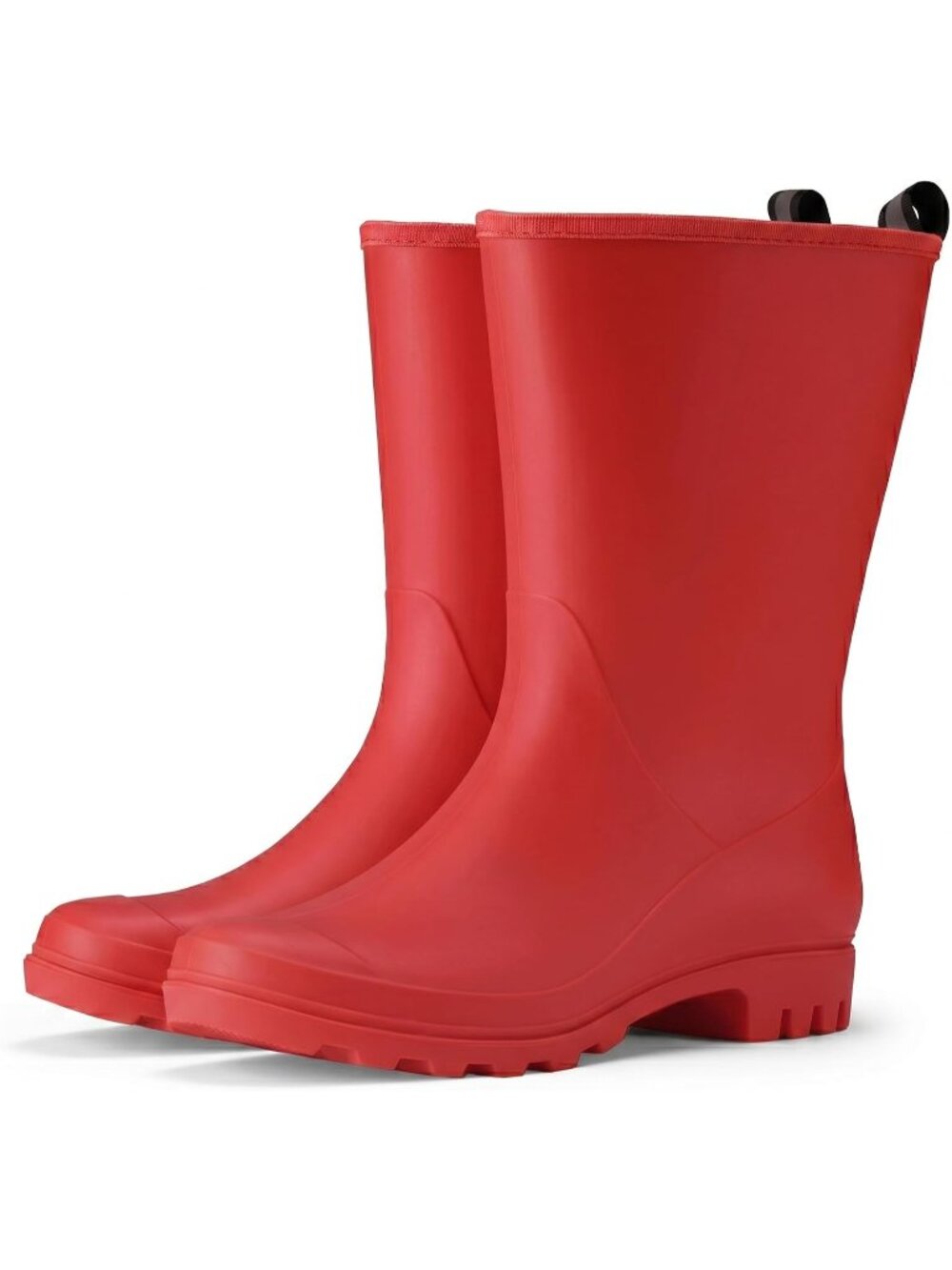 Women's Red Seamless Matte Surface Waterproof PVC Wide Calf Rain Rubber Boots